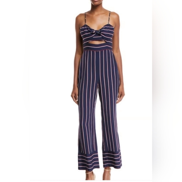 Bardot Pants - Bardot Navy Striped Jumpsuit
